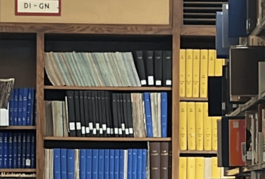 A photo of some shelves in Campion library