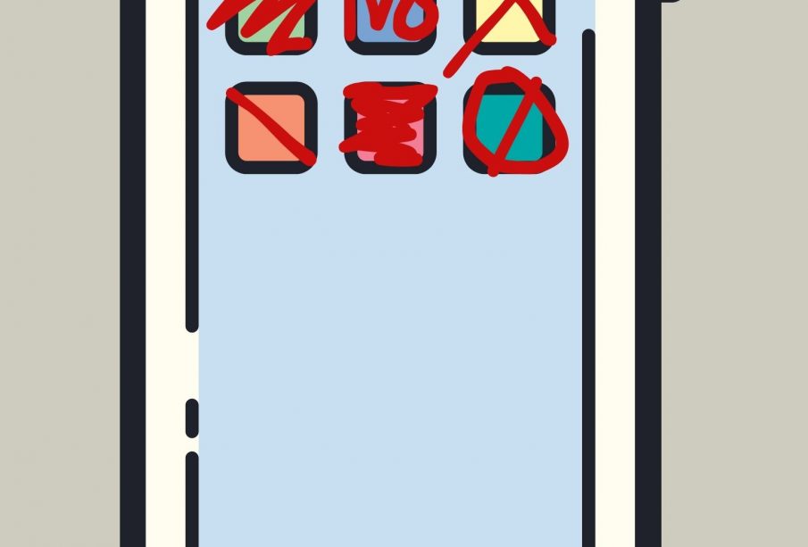 A sketch of a phone screen, with some apps blocked from being used.