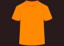 An orange shirt is illustrated on a black background.