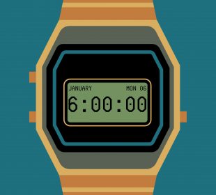 An illustration of a wristwatch. The date is Jan. 6, and the time is 6:00am.