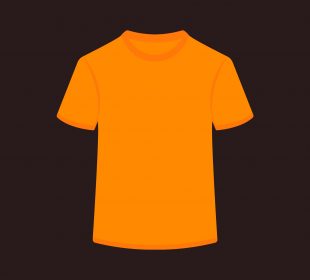 An orange shirt is illustrated on a black background.