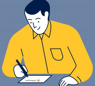 A person filling out a form.