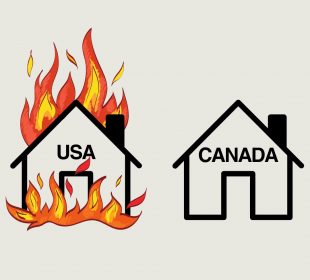 A sketch of two houses side by side, labeled USA and Canada.