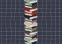A sketch showing a tower of books reaching the ceiling.