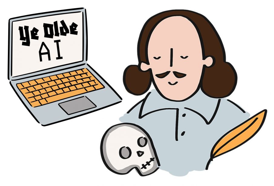A sketch of Shakespeare on a laptop, using an AI app.