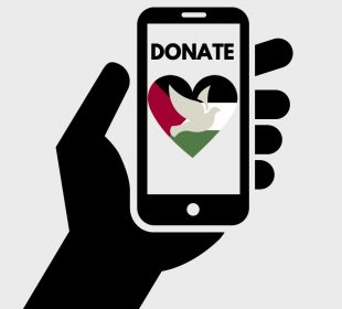 A button showing students to go online and donate