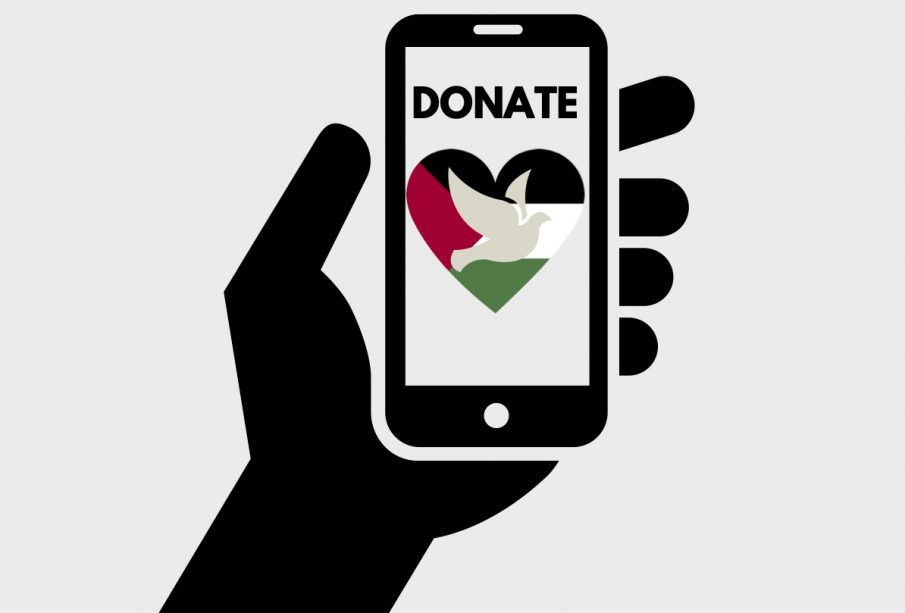 A button showing students to go online and donate