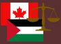 An illustration showing the flags of Canada and Palestine, along with the scales of justice.