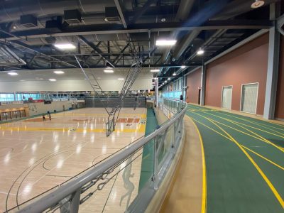 A photo of “the gym” running track overlooking Gym 3.
