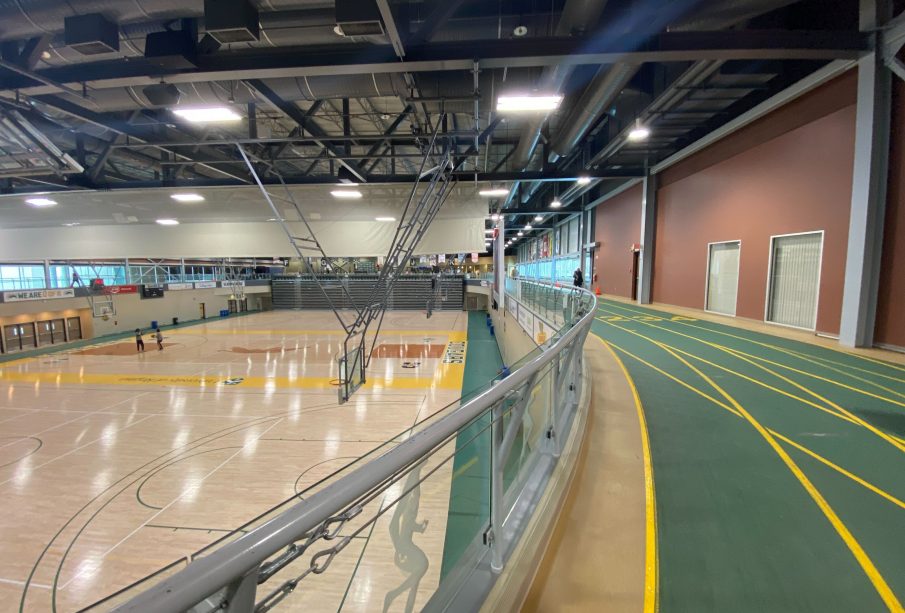 A photo of “the gym” running track overlooking Gym 3.