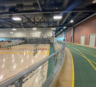 A photo of “the gym” running track overlooking Gym 3.