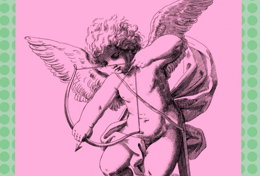 An image of the word “February” in all-caps with a cherub firing an arrow below it, like the start of a monthly calendar.