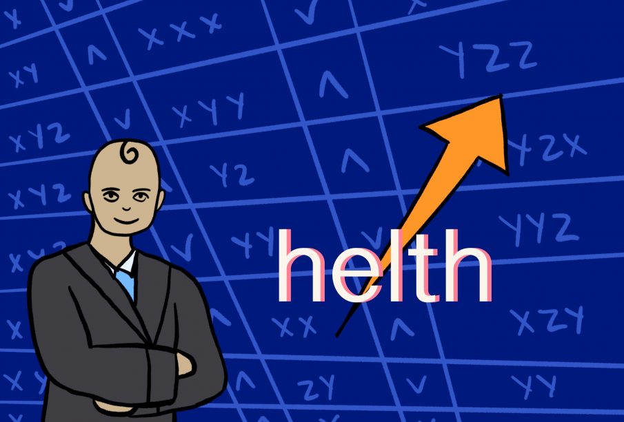 A version of the “stonks” meme with a baby in a suit and “helth” with an upwards pointing arrow.