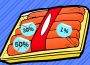 A sketch showing a pack of sausages, marked 50 per cent off and cancelled, then 30 per cent off and cancelled, and finally 1 per cent off.
