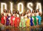 Salsa dancers lined up in front of a sign that says “DIOSA”.