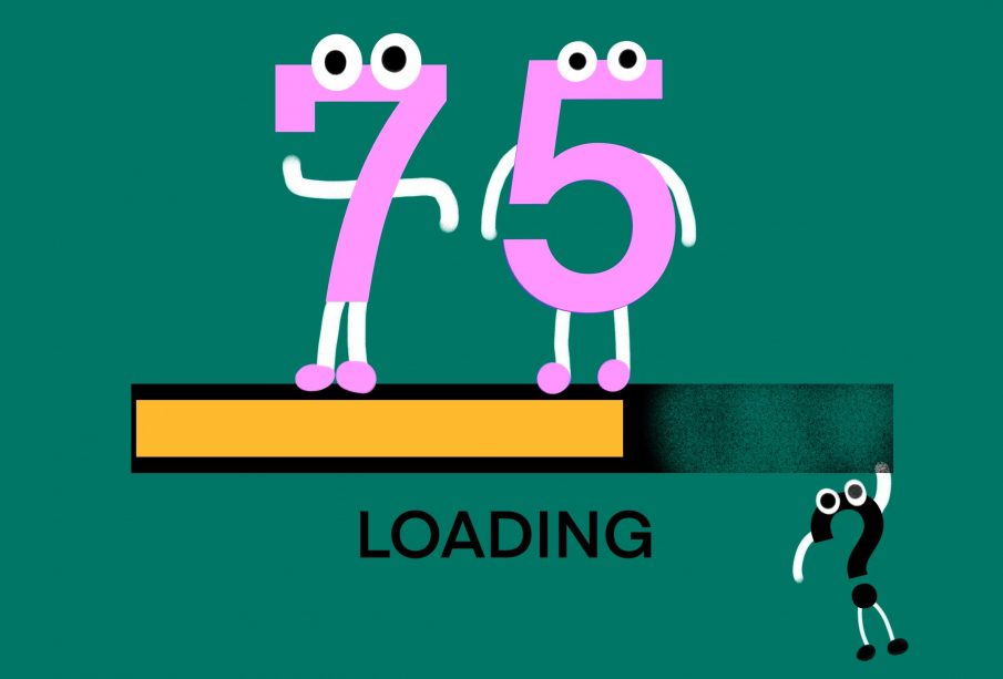 The number “75” on top of a loading bar with a broken end, so it will never finish loading. A question mark hangs from the broken end.