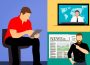 An illustration shows three people in three different settings. One is reading on a tablet. One is reading news on tv, and the third is standing in front of a large newspaper and pointing to it.