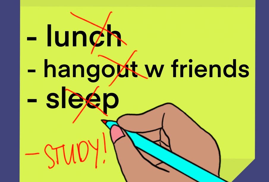 A to-do list with everything crossed out except “study.”