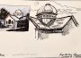 A black ink sketch of a building and a smaller watercolour painting of the same building on a sketchbook page. On the bottom right hand corner is a label for the art: “June 28, 2011 Mercury Lesson 8 CSBTour.”
