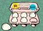 A six-pack of eggs with one egg outside the pink carton. The carton is priced at $100, with a $9 price tag crossed out.