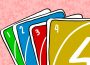 A drawing of four Uno cards: a green one, a blue two, a red three, and a yellow four.