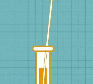 This is a graphic of a long cotton swab in a test tube. The outline of both is orange, and the fluid in the tube is also orange.