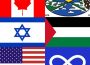 A collage of the flags of Canada, USA, Israel, Palestine, the Métis, and Treaty 4 territory.