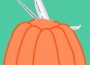 A graphic of an airplane with its front end stuck in orange Jell-O.