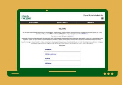 A laptop screen is open to the visual schedule builder website.