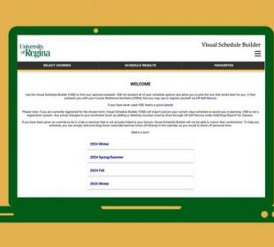 A laptop screen is open to the visual schedule builder website.