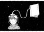 A cartoon of an astronaut out in space, their head plugged into a book.