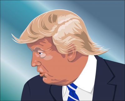 A sketch of Donald Trump in profile.