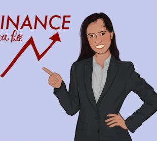 Pall, a woman in a suit is drawn pointing at a graphic that reads “Finance with Pall”