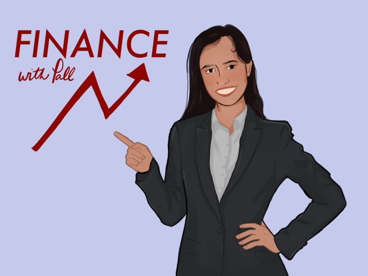 Pall, a woman in a suit is drawn pointing at a graphic that reads “Finance with Pall”
