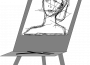 A half-drawn portrait on an easel.