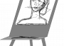 A half-drawn portrait on an easel.