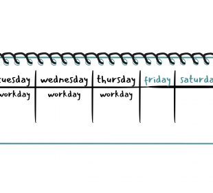 A sketch of a planner page, with only Monday through Thursday marked as workdays