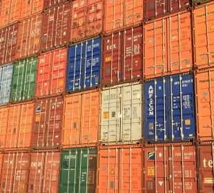 A photo of an array of shipping containers.