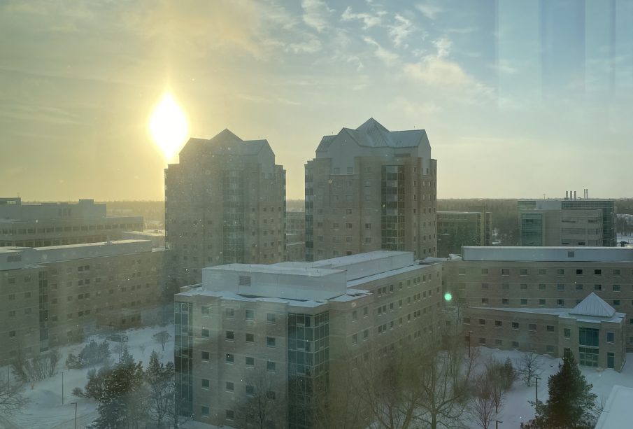 A photo of campus taken from a dorm window
