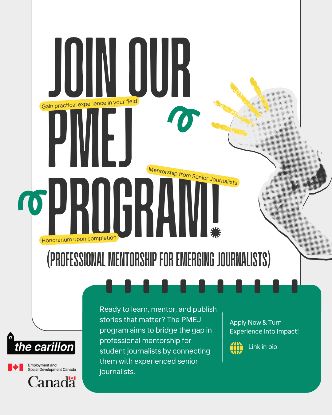 Join our PMEJ Program poster for the Professional Mentorship for Emerging Journalists program