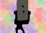 This digital drawing has a watercolour background with a professional microphone in the center.