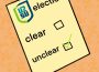 An URSU Election ballot shows two check boxes labelled ‘Clear’ and ‘Unclear’ with a green checkmark checking off unclear. 