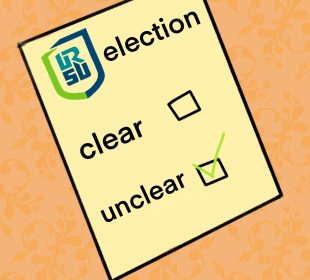 An URSU Election ballot shows two check boxes labelled ‘Clear’ and ‘Unclear’ with a green checkmark checking off unclear. 