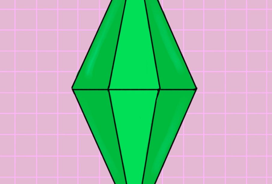 This image shows a simple background with tiles. Floating in the middle is the standard green sims crystal that typically floats above their head.