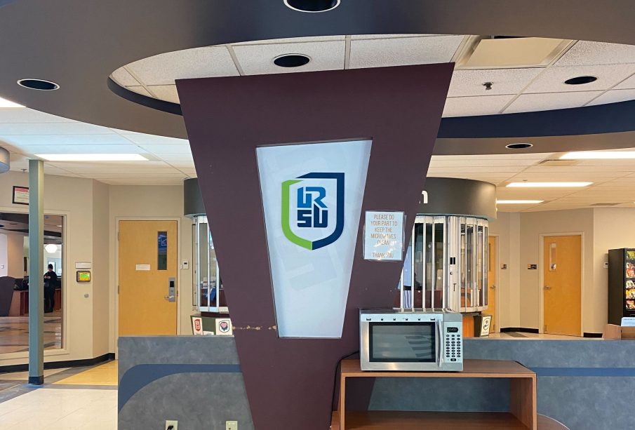 URSU logo sits on a glowing board near the URSU front desk