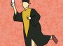 Student dressed in a graduation cap and gown runs away with their diploma.