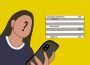A cartoon drawing of a person looking at their bank account summary on a mobile app. There is a big question mark where their face should be.