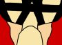 This is an artistic depiction of the main character from The Idol. The person is upside down and has a blank face without features. Along the top of the image are the words “THE IDOL” in full caps.