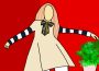 This is an artistic depiction of the doll in M3GAN. She has long straight hair, a cute knee length dress, and a bow around her neck.