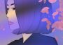 This is a digital drawing of the main character, Moon Dong-eun. Her hair is in a bob and she stares off to one side. Cherry blossoms frame either side of the piece, and the title The Glory is printed at the bottom, beginning to fade away.